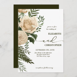 Elegant Blommigt Grey och Cream Bouquets Bröllop Inbjudningar