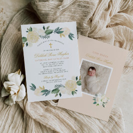 Elegant Blommigt Grey Watercolor Baptism Inbjudningar