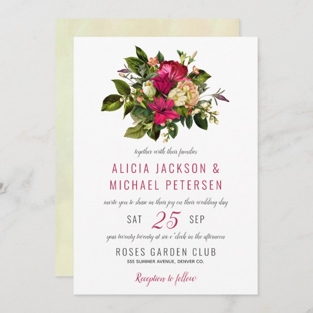 Elegant blommigt grön rustik vattenfärg bröllop inbjudningar (Fram/baksida)