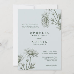 Elegant Blommigt Grönt Daisy Sketch Bröllop inbjud Inbjudningar