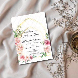 Elegant Blommigt Guld Arch Muslim Bröllop Inbjudningar