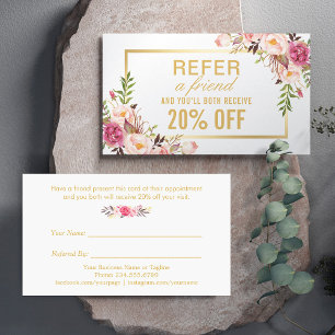 Elegant Blommigt Guld Beauty Salon ReferrCard Rabattkort