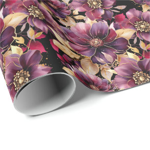 Elegant blommigt Guld Burgundy Lila Black Presentpapper