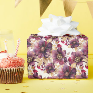 Elegant blommigt Guld Burgundy Lila White Presentpapper