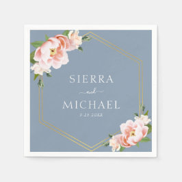 Elegant Blommigt  Guld Dusty Blue Bröllop Pappersservett