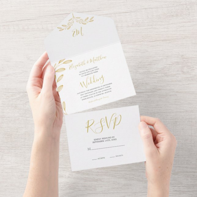Elegant Blommigt Guld Formell Monogram Bröllop (Avrivbar del)