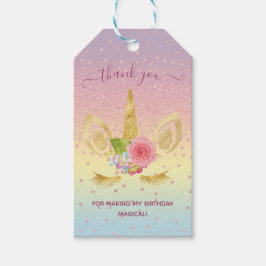 Elegant blommigt guld glitter-enhörning tack presentetikett