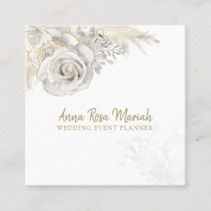 *~* Elegant Blommigt Guld Glitter Vit ros Flower Fyrkantigt Visitkort