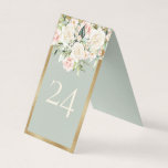 Elegant Blommigt Guld Grönt Bröllop Bordsnumret Kort<br><div class="desc">blommigt för grönt av elegant i Faux-Bordsnumret vid ram bröllop i guld. Så bedövande och chic. Luxuriös men enkel. Söt pastel färg anger tonen för ren klass. Bordsnumret perfekt bröllop för ert bordsnummer i bröllop.</div>