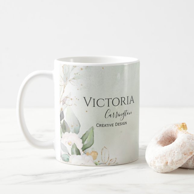Elegant Blommigt Guld Grönt Professionell Business Kaffemugg (Med munk)