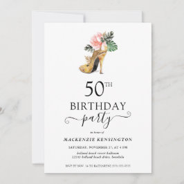 Elegant Blommigt Guld Högklackar 50:e födelsedagen Inbjudningar