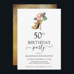 Elegant Blommigt Guld Högklackar 50:e födelsedagen Inbjudningar<br><div class="desc">Den moderna tropiska Högklackarna Guld vid den tropiska Blommigten Guld 50:e Födelsedagsfest inbjudan, med vår glamorösa glitzy-vattenfärg guld på hög hälen omgiven av tropiska blommor från rosa och Elegant. Bakgrunden är en lyxig vattenfärgstvätta i guld. Enkel att anpassa med din information för en enkel inbjudan från elegant födelsedagsfest. Kontakta oss...</div>