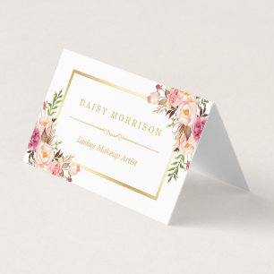 Elegant Blommigt Guld Lash Salon Aftercare Visitkort