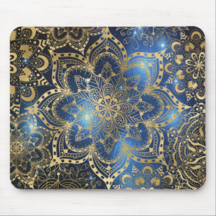 Elegant Blommigt Guld Mandala Blue Galaxy Musmatta