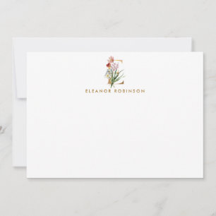 Elegant Blommigt Guld Monogram Brev E Personlig Anteckningskort