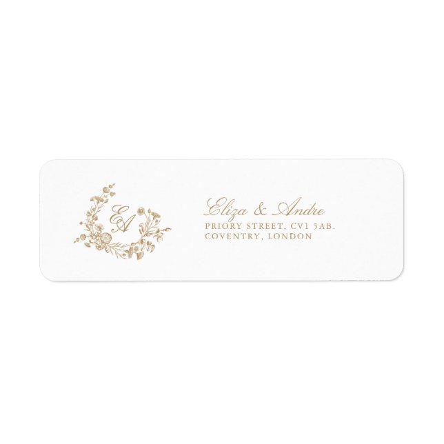 Elegant Blommigt Guld Monogram Returetiketter Returadress Etikett (Framsidan)