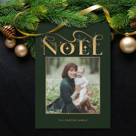Elegant Blommigt Guld Noel Typography Photo Julkort