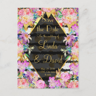 Elegant blommigt guld punkter, rand bröllop design meddelande vykort