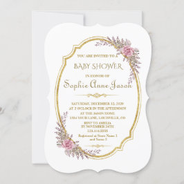 Elegant Blommigt Guld Ram Baby Shower Shower Inbjudningar