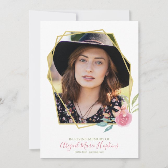 Elegant Blommigt Guld Ram i Loving Memory Funeral Tack Kort (Framsida)