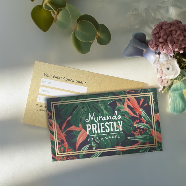 Elegant Blommigt Guld Ram Makeup Salon Möte Tidsbeställning Kort (Skapare uppladdad)