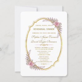 Elegant Blommigt, Guld, Ram Rehearsal Dinner Inbjudningar