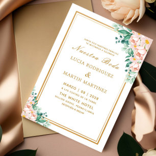 Elegant Blommigt Guld ram White Nuestra Boda Inbjudningar
