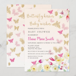 Elegant Blommigt Guld Rosa Butterflies Baby Shower Inbjudningar