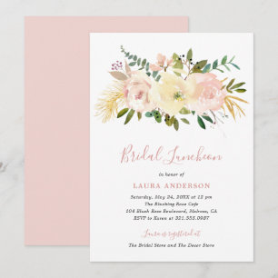 Elegant Blommigt Guld Rosa Möhippa Luncheon Inbjudningar