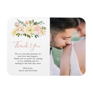 Elegant Blommigt Guld  Rosa Photo Wedding Favor Magnet