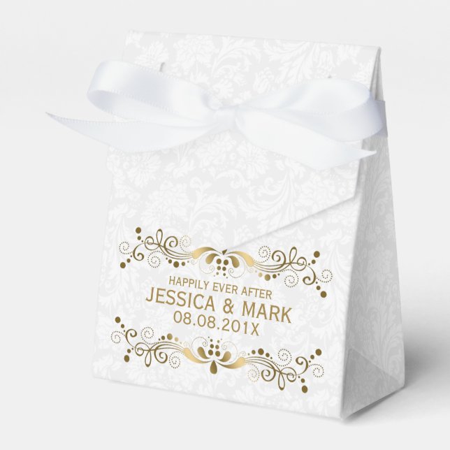 Elegant Blommigt Guld Snöre med vita skador 2a Presentaskar (Framsidan Sidan)
