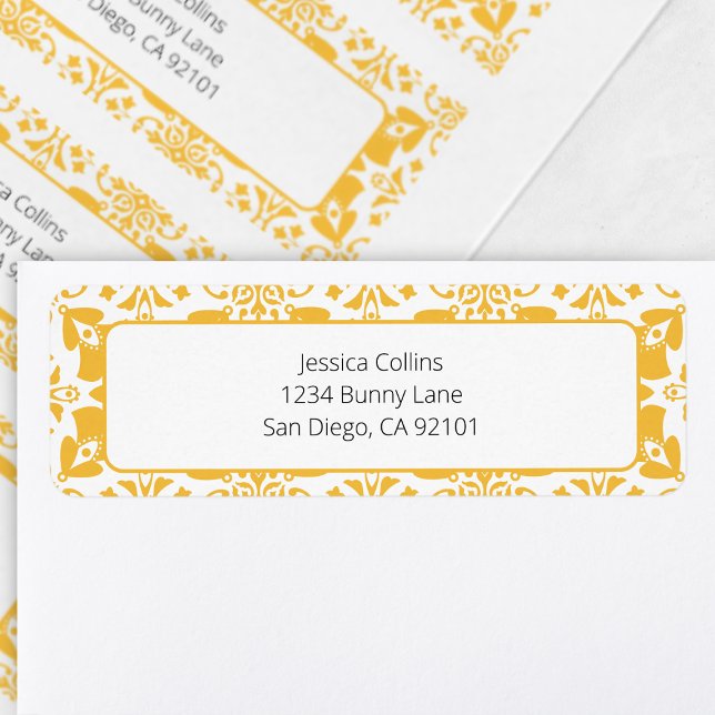 Elegant Blommigt Gult Chic  Modern Påsk Brunch Returadress Etikett (Elegant Floral Yellow Chic Modern Easter Brunch Label)