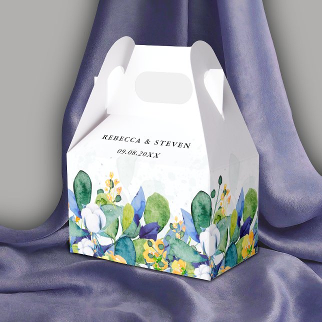 Elegant blommigt gult vit blått bröllop presentaskar (Skapare uppladdad)