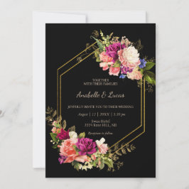 Elegant blommigt gyllene ram bröllopsinbjudan inbjudningar