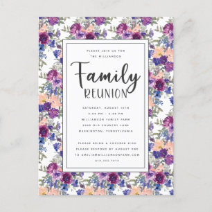 Elegant Blommigt Hand-Lettered Script Family Reuni Vykort