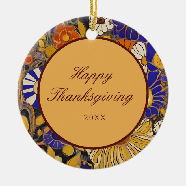 Elegant Blommigt Happy thanksgiving Julgransprydnad Keramik (Framsidan)