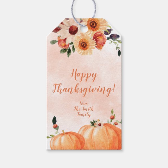 Elegant Blommigt Happy thanksgiving Presentetikett (Framsidan)