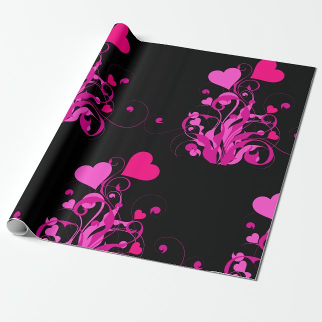 Elegant Blommigt Heart Mönster Wrapping Papper Presentpapper (Utrullad)