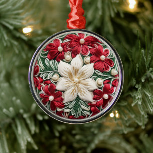 Elegant Blommigt Helgdagars Faux Embroiderade Julgransprydnad Metall