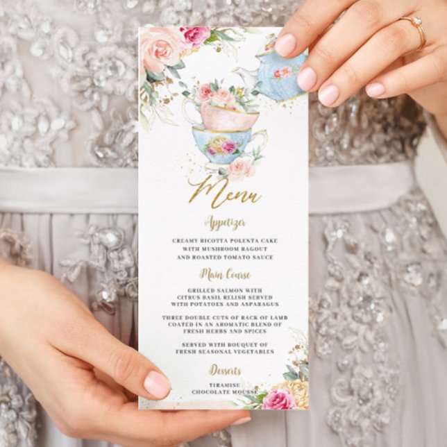 Elegant  Blommigt High Tea Baby Shower-meny Program (Skapare uppladdad)