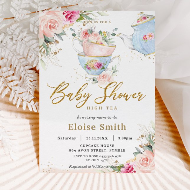 Elegant  Blommigt High Tea Party Baby Shower Inbjudningar (Skapare uppladdad)