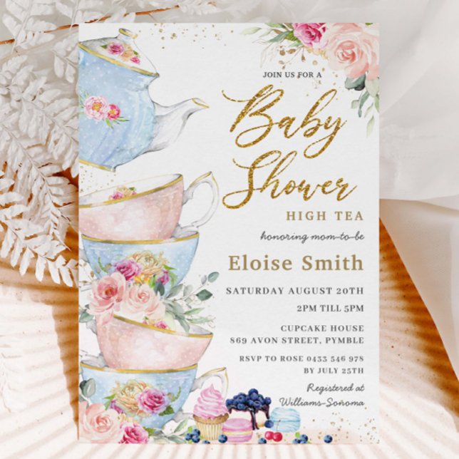 Elegant  Blommigt High Tea Party Baby Shower Inbjudningar (Skapare uppladdad)
