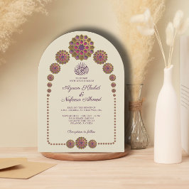 Elegant Blommigt Islamic Mönster Arch Bröllop Inbjudningar
