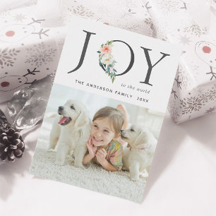 Elegant Blommigt Joy jul-Helgdag-fotokort Julkort