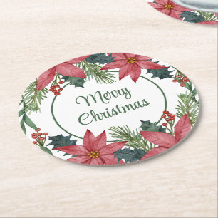 Elegant Blommigt jul Bröllop Red Poinsettia Underlägg Papper Rund