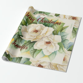 Elegant Blommigt: Jul - Magnolia Flowers Red Namn Presentpapper