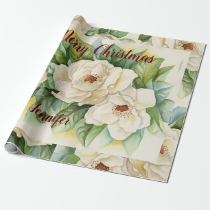 Elegant Blommigt: Jul - Magnolia Flowers Red Namn Presentpapper
