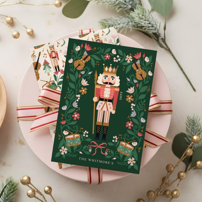 Elegant Blommigt Jul Nutcracker Ballet Musical Julkort (Elegant Floral Christmas Nutcracker Ballet Musical Holiday Card)