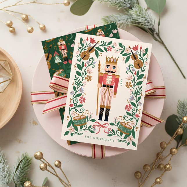 Elegant Blommigt Jul Nutcracker Ballet Musical Julkort (Elegant Floral Christmas Nutcracker Ballet Musical Holiday Card)