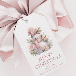 Elegant Blommigt jul Snögubbe Presentetikett